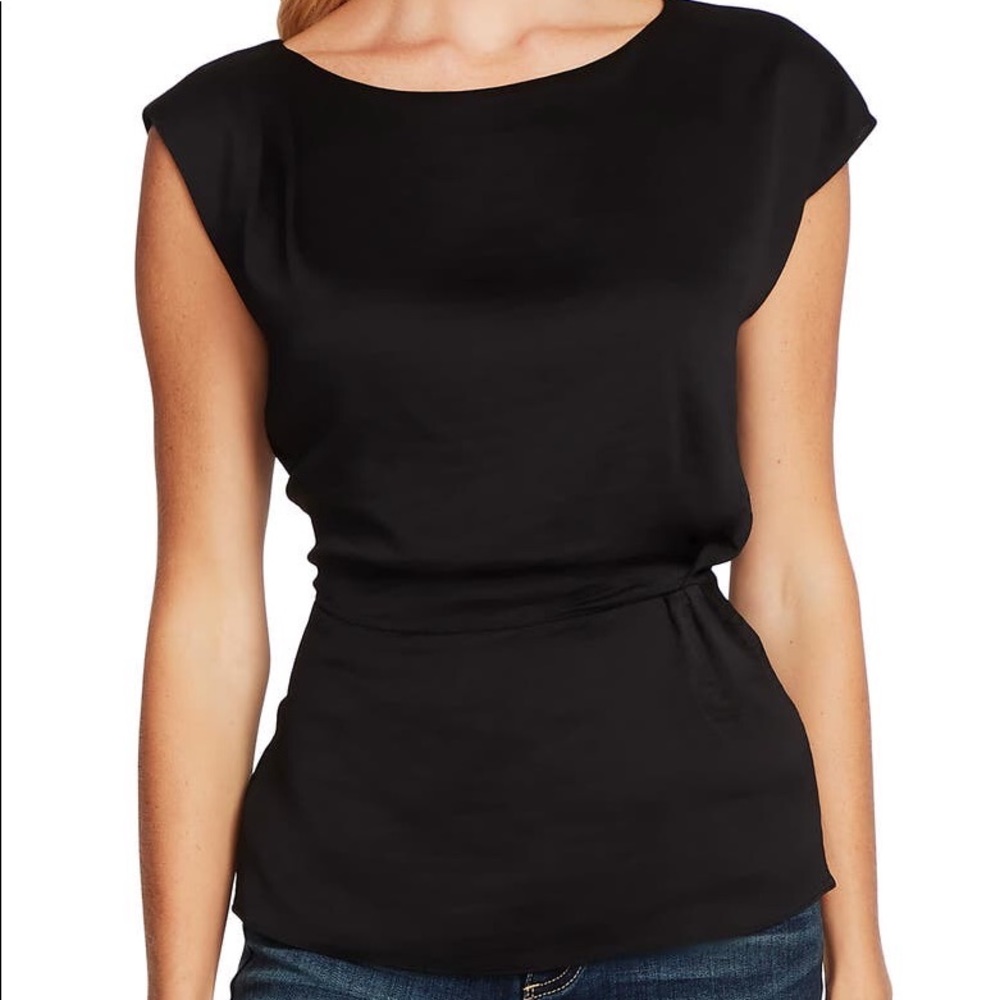 NWT Vince Camuto Cap Sleeve Satin Peplum Blouse